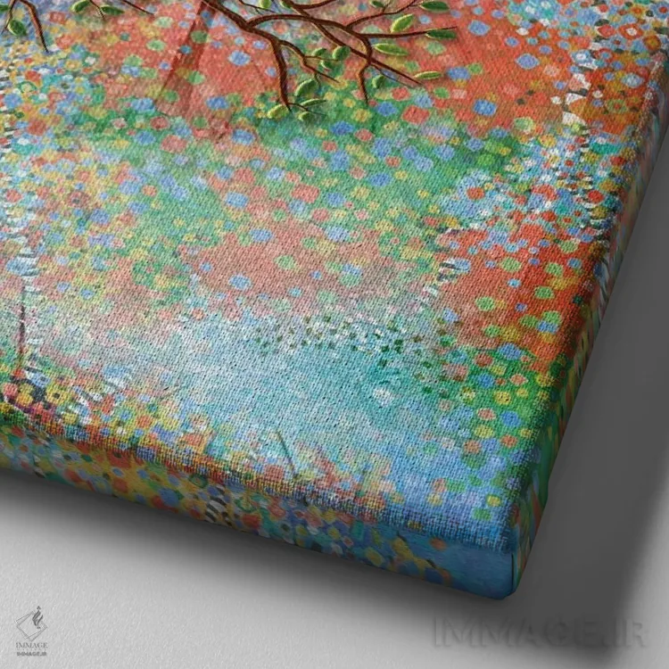 تابلو دکوراتیو درخت بهاری در پارک اثر جولیز - نمای نزدیک بافت بوم