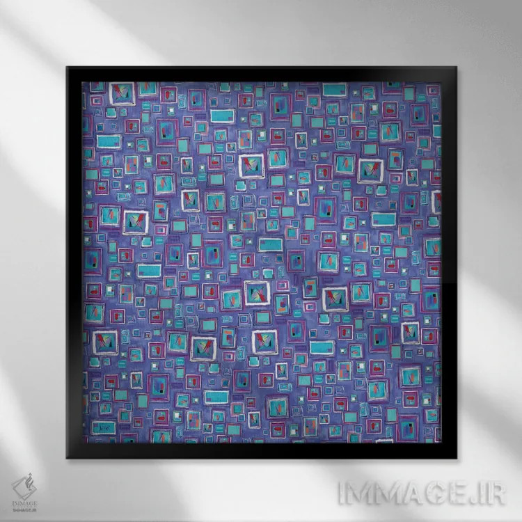 تابلو انتزاعی مربع های آبی اثر جولیز - نمای قابدار مشکی