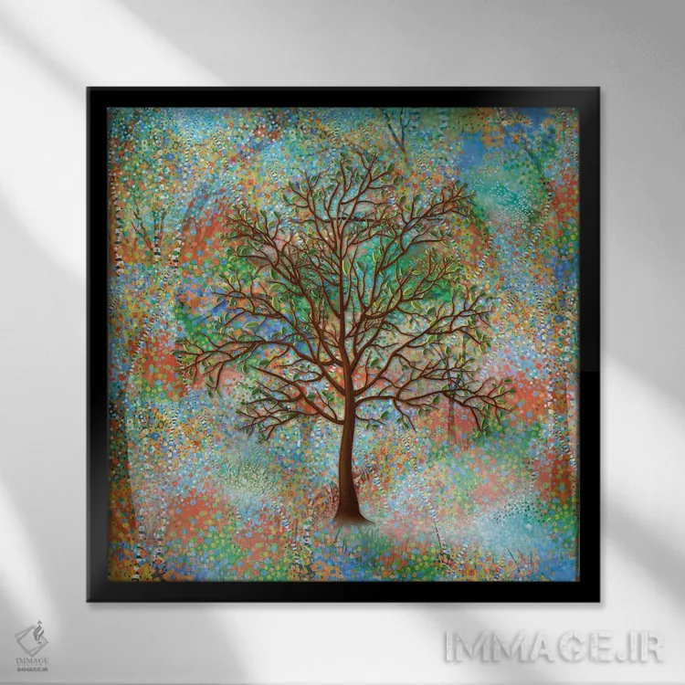 تابلو دکوراتیو درخت بهاری در پارک اثر جولیز - نمای قابدار مشکی