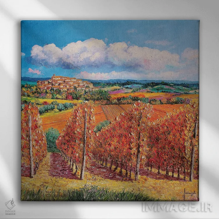 تابلو دکوراتیو تاکستان ها در پاییز اثر ژان-مارک یانیاچیک - نمای روبهرو روی دیوار