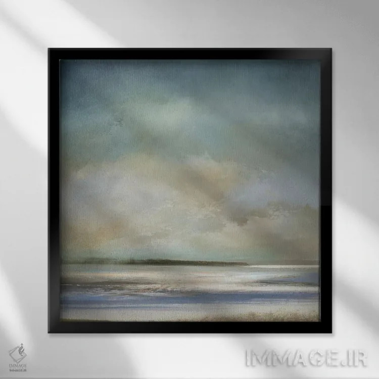 تابلو مینیمال ساحل صبحگاهی اثر جیک مسینا - نمای قابدار مشکی