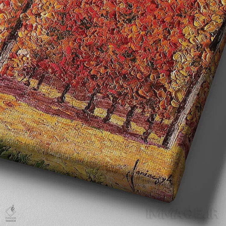 تابلو دکوراتیو تاکستان ها در پاییز اثر ژان-مارک یانیاچیک - نمای نزدیک بافت بوم
