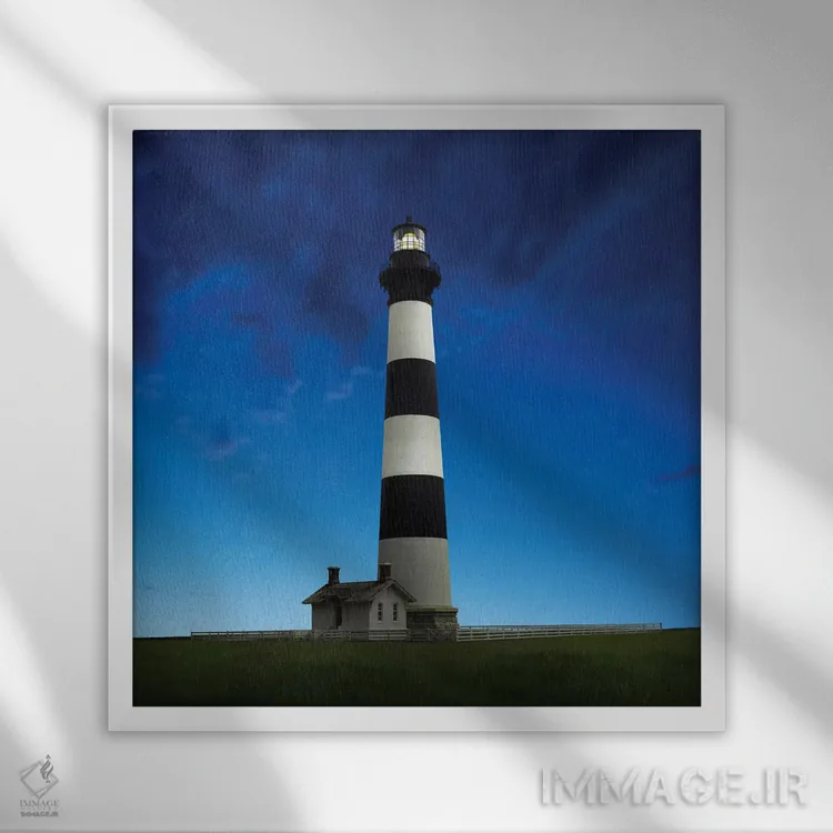 تابلو دکوراتیو فانوس دریایی در شب III اثر جیمز مک لافلین - نمای قابدار سفید