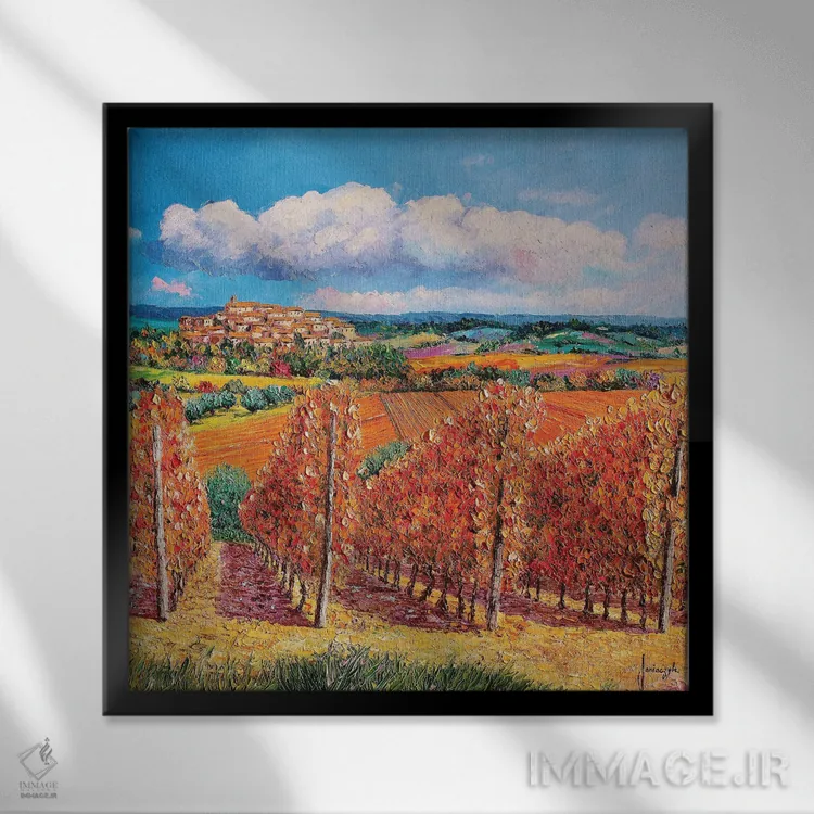 تابلو دکوراتیو تاکستان ها در پاییز اثر ژان-مارک یانیاچیک - نمای قابدار مشکی