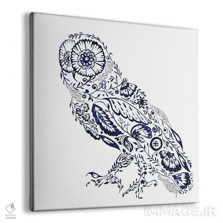 تابلو مدرن جغد گل دار فولکلور اثر ژاکلین مالدونادو - نمای پرسپکتیو محصول