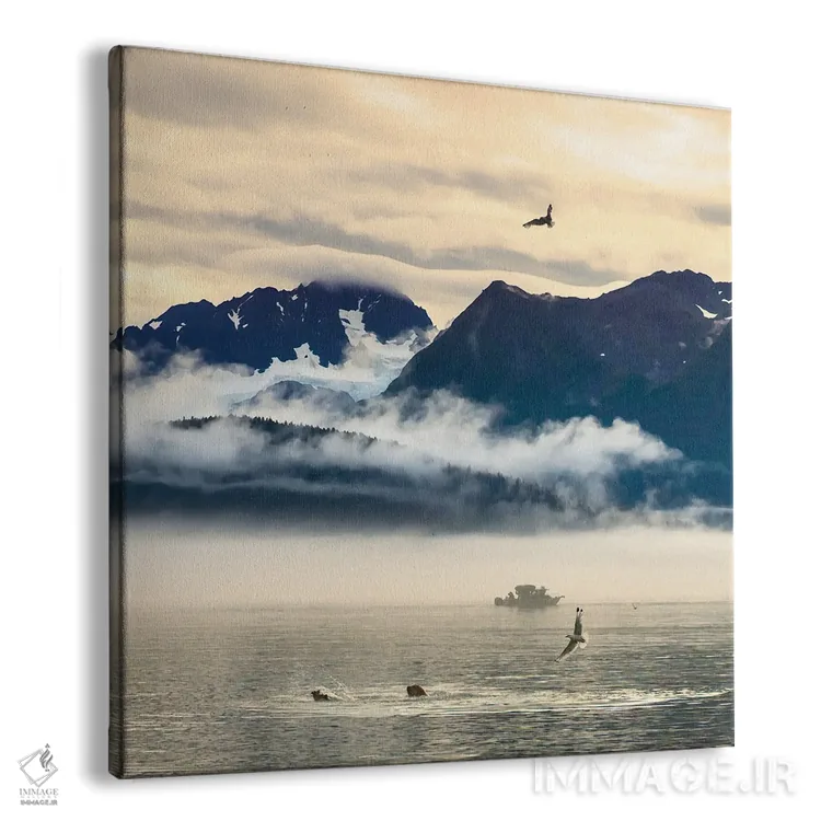 تابلو دکوراتیو قایق ماهیگیری در شبه جزیره کنای احاطه شده با کوه ها و حیات وحش اثر جنت مویر - نمای پرسپکتیو محصول