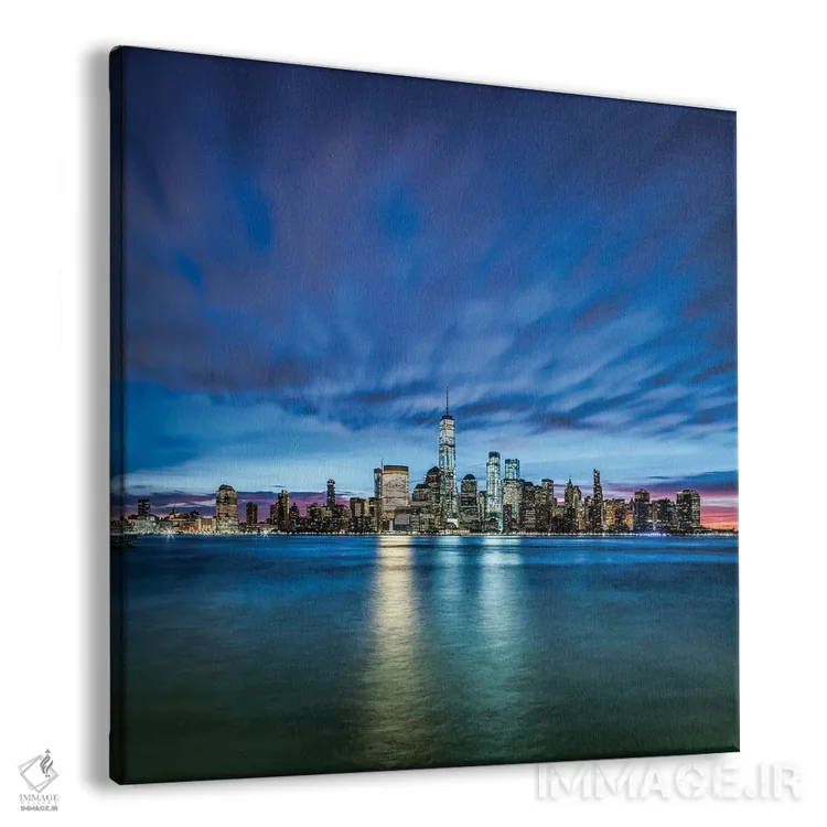 تابلو دکوراتیو نمای شبانه آسمان نمای منهتن از نیوجرسی اثر یان بکه - نمای پرسپکتیو محصول