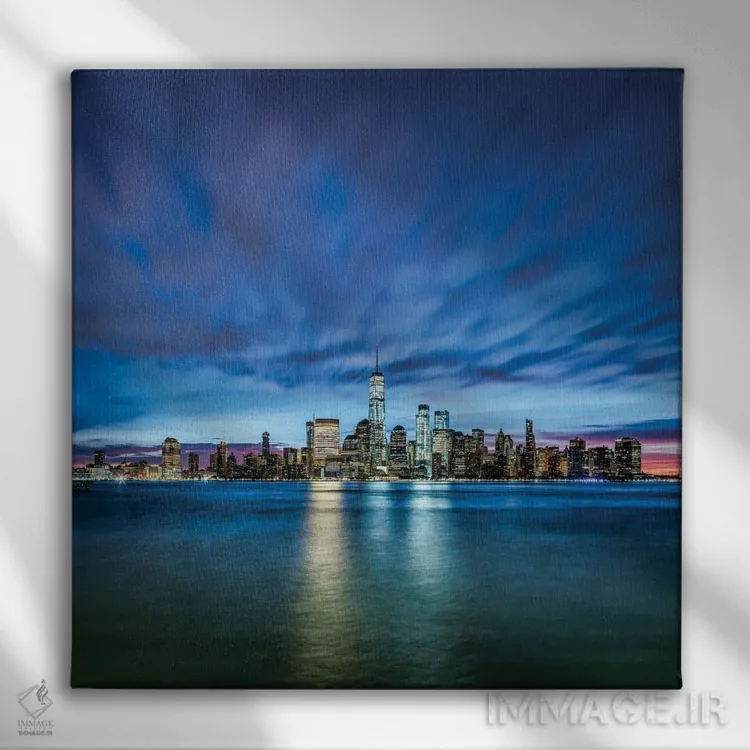 تابلو دکوراتیو نمای شبانه آسمان نمای منهتن از نیوجرسی اثر یان بکه - نمای روبهرو روی دیوار