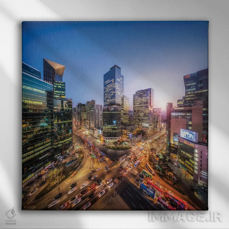 تابلو دکوراتیو Seoul, South Korea,گانگنام در شب اثر یان بکه - نمای روبهرو روی دیوار