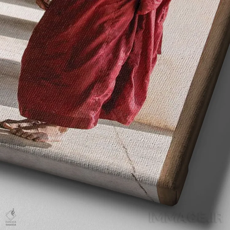 تابلو دکوراتیو Bagan, Myanmar,راهب بودایی با چتر قرمز، باگان، میانمار اثر یان بکه - نمای نزدیک بافت بوم