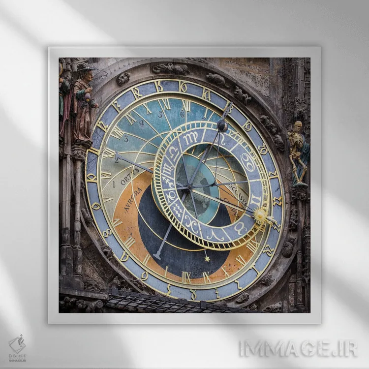 تابلو دکوراتیو Czech Republic,ساعت نجومی در پراگ، جمهوری چک اثر یان بکه - نمای قابدار سفید