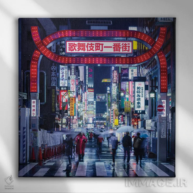 تابلو دکوراتیو Japan,زندگی شبانه در منطقه کابوکی چو، توکیو، ژاپن اثر یان بکه - نمای روبهرو روی دیوار