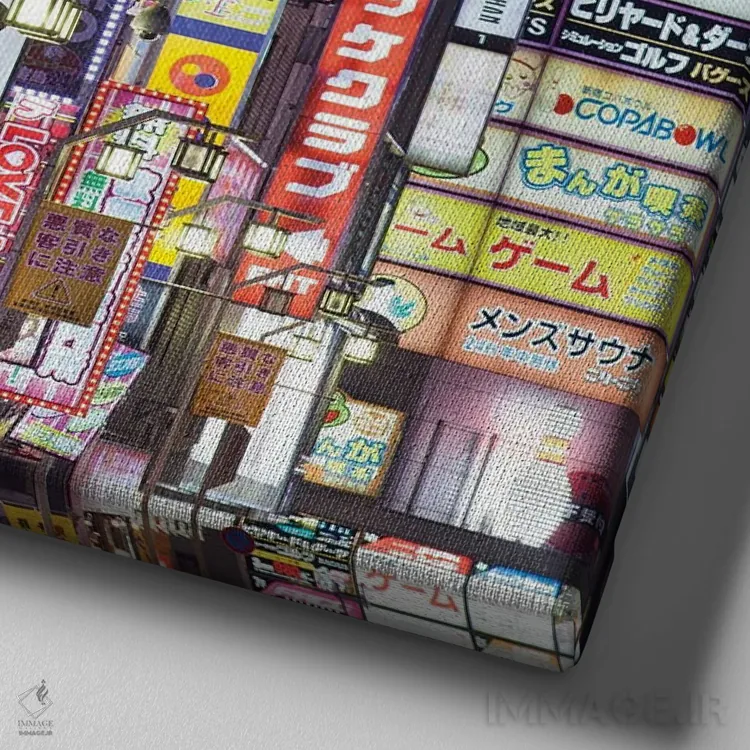تابلو دکوراتیو Shinjuku, Tokyo,تابلوهای تبلیغاتی در منطقه سرخ کابوکی چو، شینجو… اثر یان بکه - نمای نزدیک بافت بوم