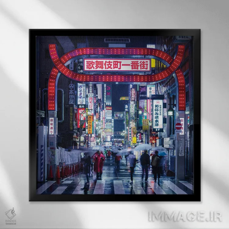 تابلو دکوراتیو Japan,زندگی شبانه در منطقه کابوکی چو، توکیو، ژاپن اثر یان بکه - نمای قابدار مشکی