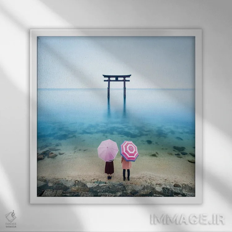 تابلو دکوراتیو Japan,دروازه توری در دریاچه بیوا، ژاپن اثر یان بکه - نمای قابدار سفید