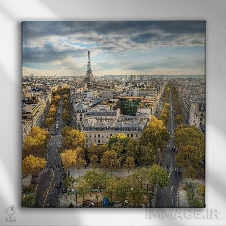 تابلو دکوراتیو Paris, France,نمای افق پاریس در پاییز با چشم انداز برج ایفل، پا… اثر یان بکه - نمای روبهرو روی دیوار