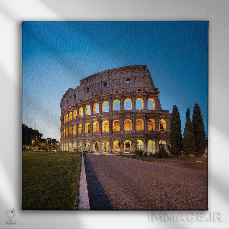 تابلو دکوراتیو Rome, Italy,کلوسئوم روشن شده در شب، رم، ایتالیا اثر یان بکه - نمای روبهرو روی دیوار