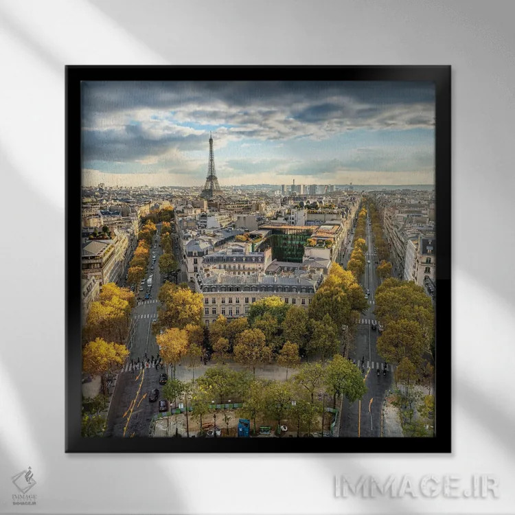 تابلو دکوراتیو Paris, France,نمای افق پاریس در پاییز با چشم انداز برج ایفل، پا… اثر یان بکه - نمای قابدار مشکی