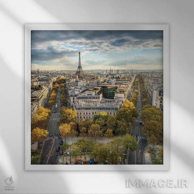 تابلو دکوراتیو Paris, France,نمای افق پاریس در پاییز با چشم انداز برج ایفل، پا… اثر یان بکه - نمای قابدار سفید