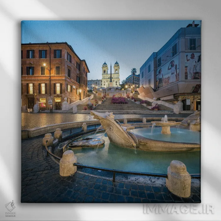 تابلو دکوراتیو Piazza Di Spagna, Rome, Italy,پلکان اسپانیایی و فواره بارکاتشا… اثر یان بکه - نمای روبهرو روی دیوار