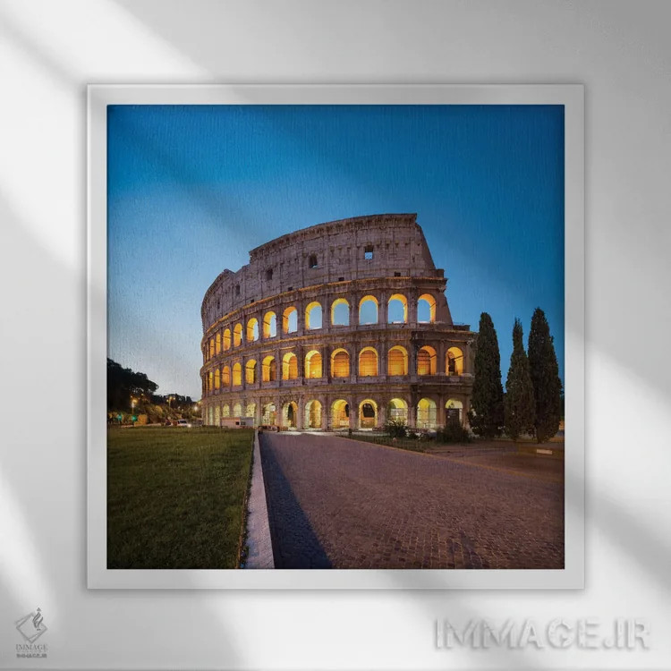 تابلو دکوراتیو Rome, Italy,کلوسئوم روشن شده در شب، رم، ایتالیا اثر یان بکه - نمای قابدار سفید