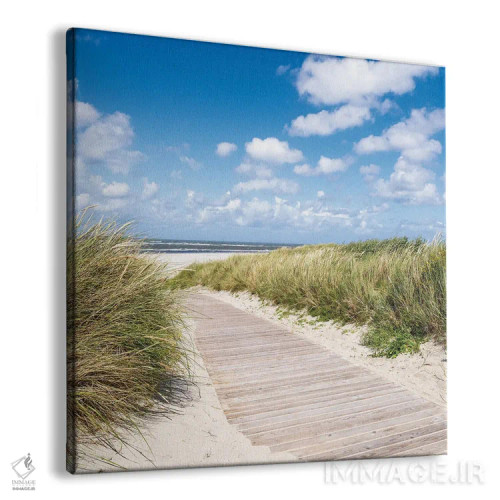 تابلو دکوراتیو پیاده روی چوبی کنار ساحل شنی، ساحل دریای شمال، آلمان اثر یان بکه - نمای پرسپکتیو محصول
