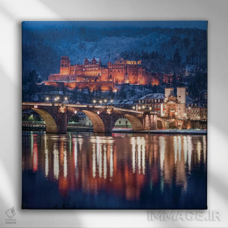 تابلو دکوراتیو Baden-Wuerttemberg, Germany,قلعه هایدلبرگ و آلته بروکه در زمستا… اثر یان بکه - نمای روبهرو روی دیوار