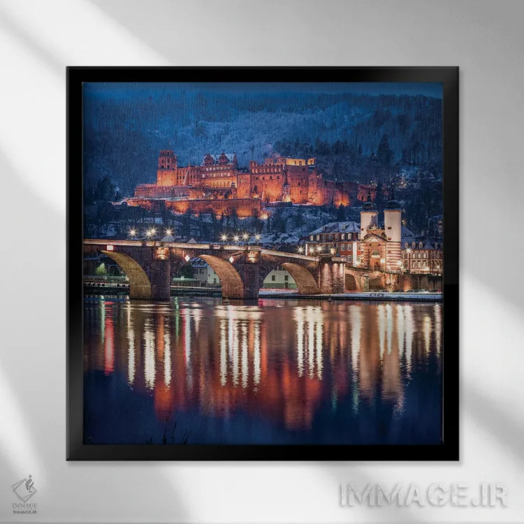 تابلو دکوراتیو Baden-Wuerttemberg, Germany,قلعه هایدلبرگ و آلته بروکه در زمستا… اثر یان بکه - نمای قابدار مشکی