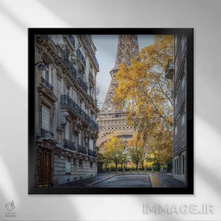 تابلو دکوراتیو France,برج ایفل در پاییز، پاریس، فرانسه اثر یان بکه - نمای قابدار مشکی