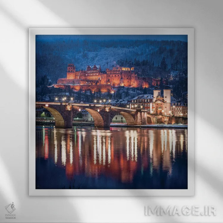 تابلو دکوراتیو Baden-Wuerttemberg, Germany,قلعه هایدلبرگ و آلته بروکه در زمستا… اثر یان بکه - نمای قابدار سفید