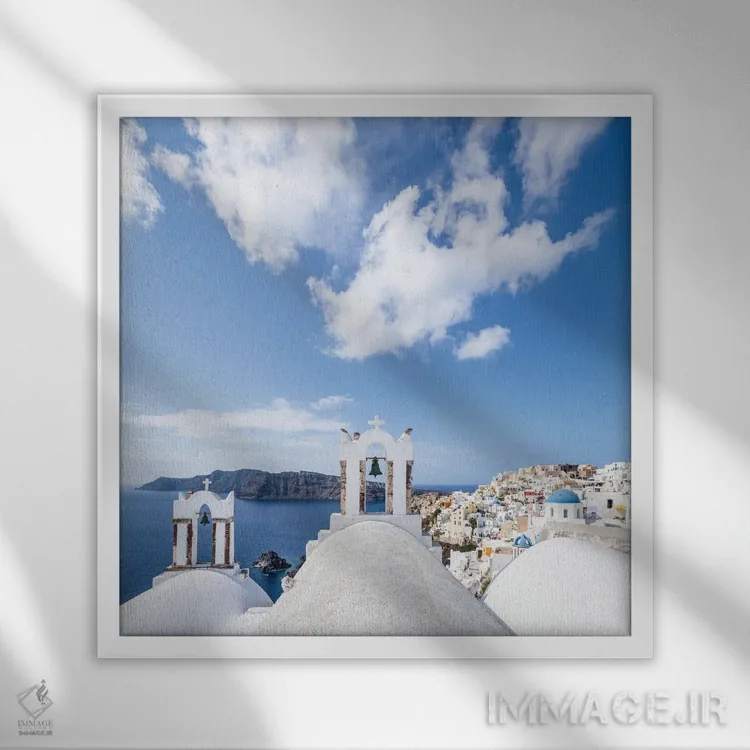 تابلو دکوراتیو Greece,اویا در تابستان، سانتورینی، یونان اثر یان بکه - نمای قابدار سفید