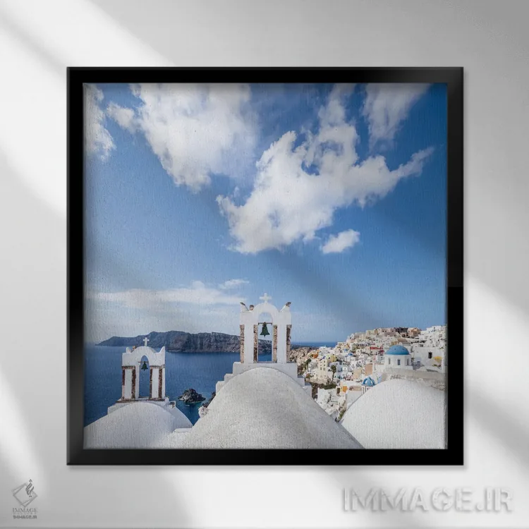 تابلو دکوراتیو Greece,اویا در تابستان، سانتورینی، یونان اثر یان بکه - نمای قابدار مشکی