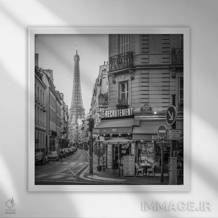 تابلو دکوراتیو Paris, France,خیابان سن دومینیک با چشم انداز برج ایفل، پاریس، ف… اثر یان بکه - نمای قابدار سفید