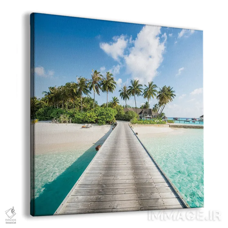 تابلو دکوراتیو Maldives,اسکله چوبی به جزیره ای استوایی، مالدیو اثر یان بکه - نمای پرسپکتیو محصول