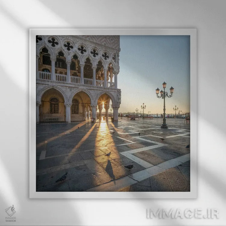 تابلو دکوراتیو Piazza San Marco , Venice, Italy,کاخ دوک ها هنگام طلوع آفتاب، م… اثر یان بکه - نمای قابدار سفید