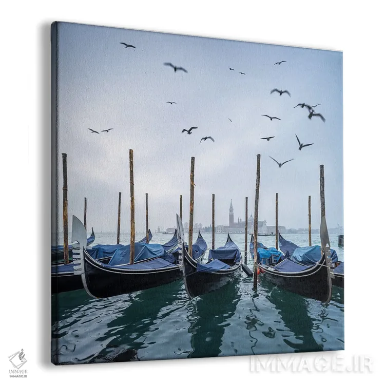 تابلو دکوراتیو Venice, Italy,جزیره سان جورجیو ماجیوره و گوندولاها در زمستان، و… اثر یان بکه - نمای پرسپکتیو محصول