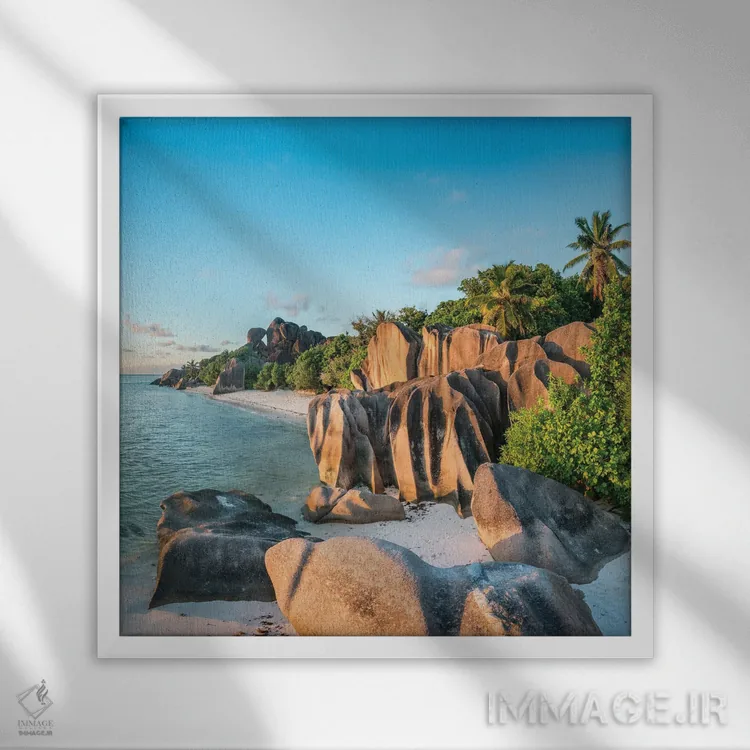 تابلو دکوراتیو La Digue, Seychelles,ساحل استوایی آنس سورس دارژان، لا دیگو، سیش… اثر یان بکه - نمای قابدار سفید
