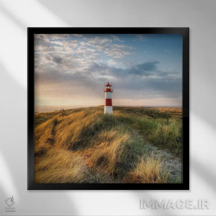 تابلو دکوراتیو Sylt, Schleswig-Holstein, Germany,فانوس دریایی قرمز در ساحل دری… اثر یان بکه - نمای قابدار مشکی