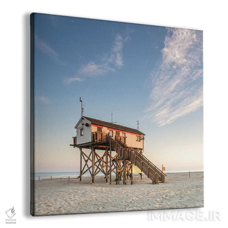 تابلو دکوراتیو Sankt Peter-Ording, Schleswig-Holstein, Germany,خانه چوبی روی پ… اثر یان بکه - نمای پرسپکتیو محصول