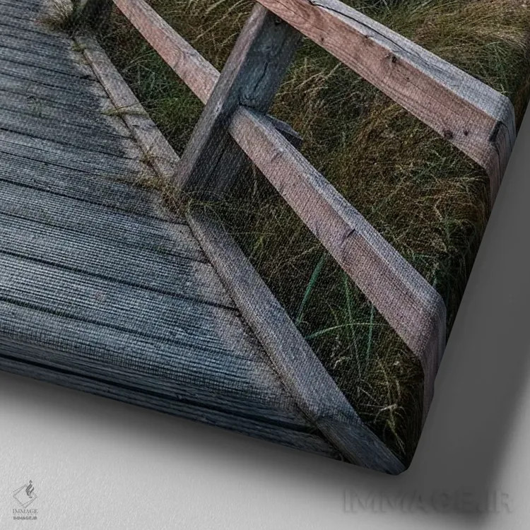 تابلو دکوراتیو قدم زدن در ساحل تپه شنی هنگام غروب خورشید اثر یان بکه - نمای نزدیک بافت بوم