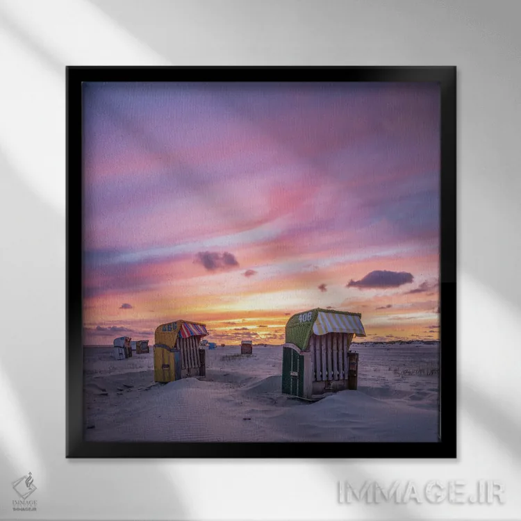 تابلو دکوراتیو North Sea Coast, Germany,غروب در ساحل دریای شمال، آلمان اثر یان بکه - نمای قابدار مشکی