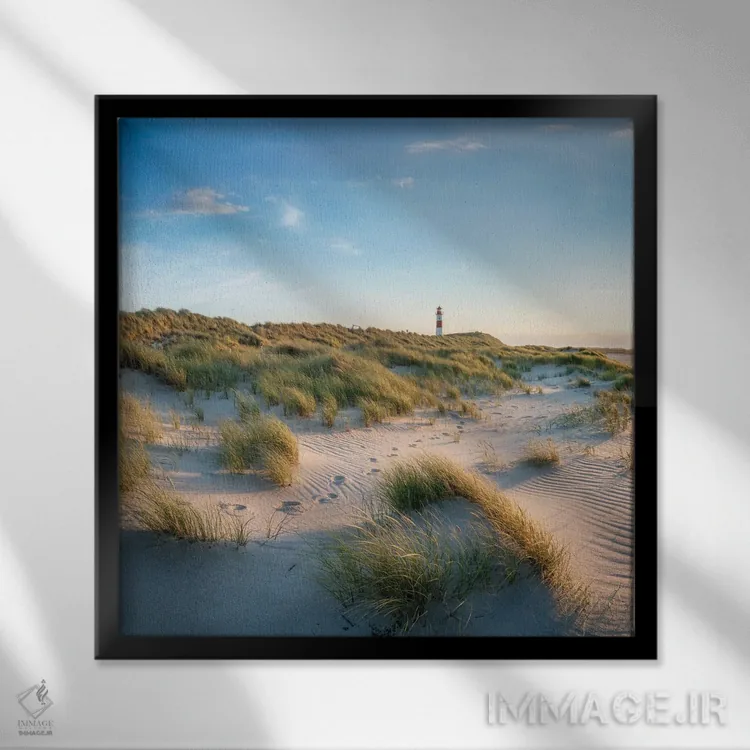 تابلو دکوراتیو North Sea Coast, Sylt Island, Germany,فانوس دریایی در ساحل شنی… اثر یان بکه - نمای قابدار مشکی