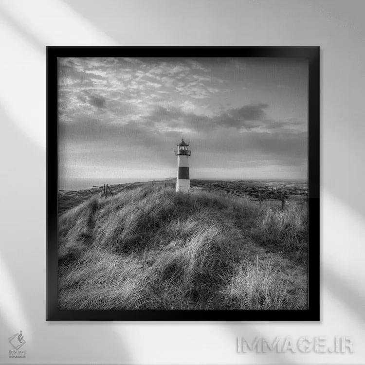 تابلو دکوراتیو Sylt, Schleswig-Holstein, Germany, Black And White,فانوس دریایی… اثر یان بکه - نمای قابدار مشکی