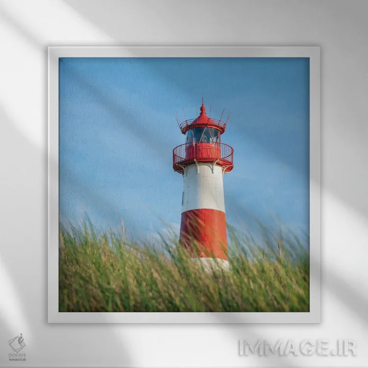 تابلو دکوراتیو North Sea Coast, Sylt, Germany,فانوس دریایی قرمز، ساحل دریای شم… اثر یان بکه - نمای قابدار سفید