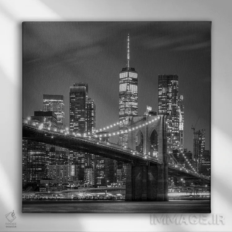 تابلو دکوراتیو New York City,پل بروکلین به صورت سیاه و سفید، نیویورک اثر یان بکه - نمای روبهرو روی دیوار