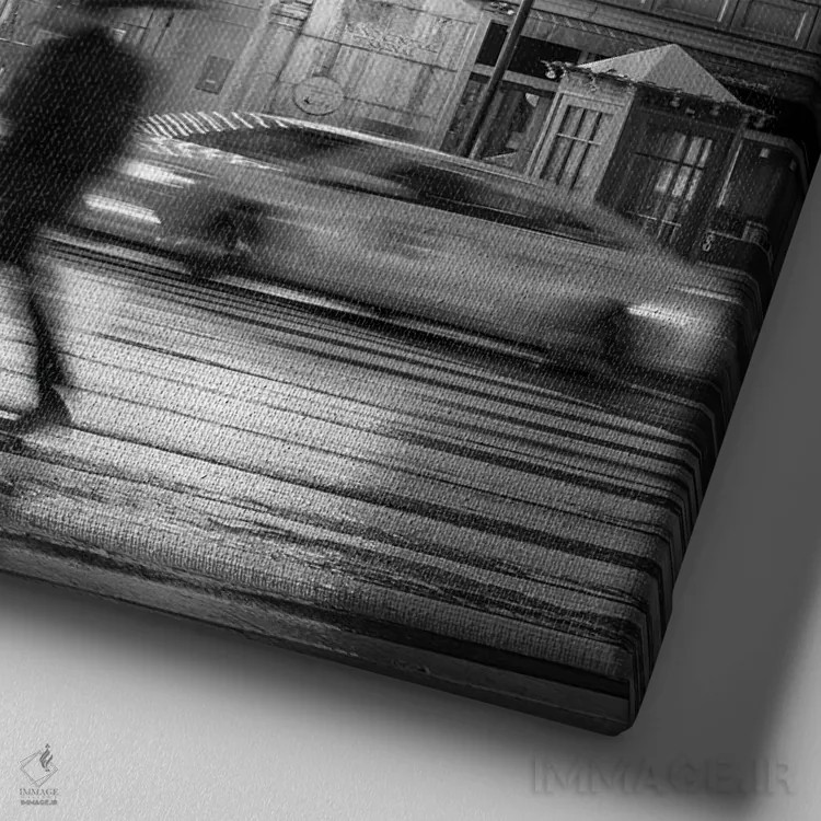 تابلو دکوراتیو Black And White,خیابان های نیویورک اثر یان بکه - نمای نزدیک بافت بوم