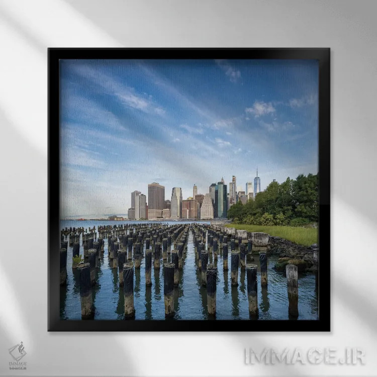 تابلو دکوراتیو New York City, USA,نمای افق منهتن از پارک پل بروکلین، نیویورک… اثر یان بکه - نمای قابدار مشکی