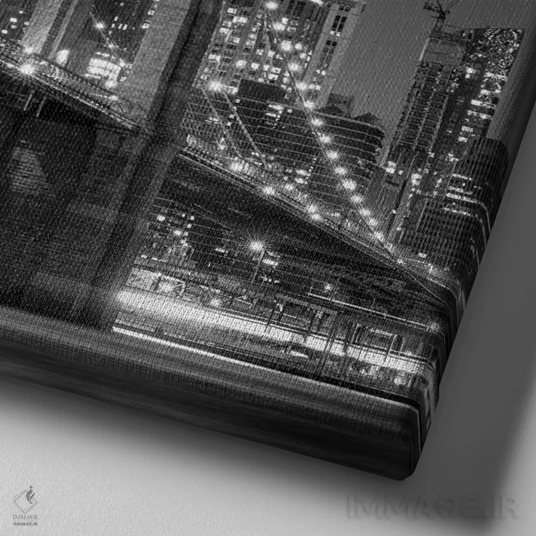 تابلو دکوراتیو New York City,پل بروکلین به صورت سیاه و سفید، نیویورک اثر یان بکه - نمای نزدیک بافت بوم