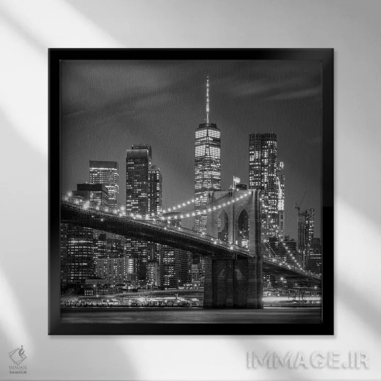 تابلو دکوراتیو New York City,پل بروکلین به صورت سیاه و سفید، نیویورک اثر یان بکه - نمای قابدار مشکی