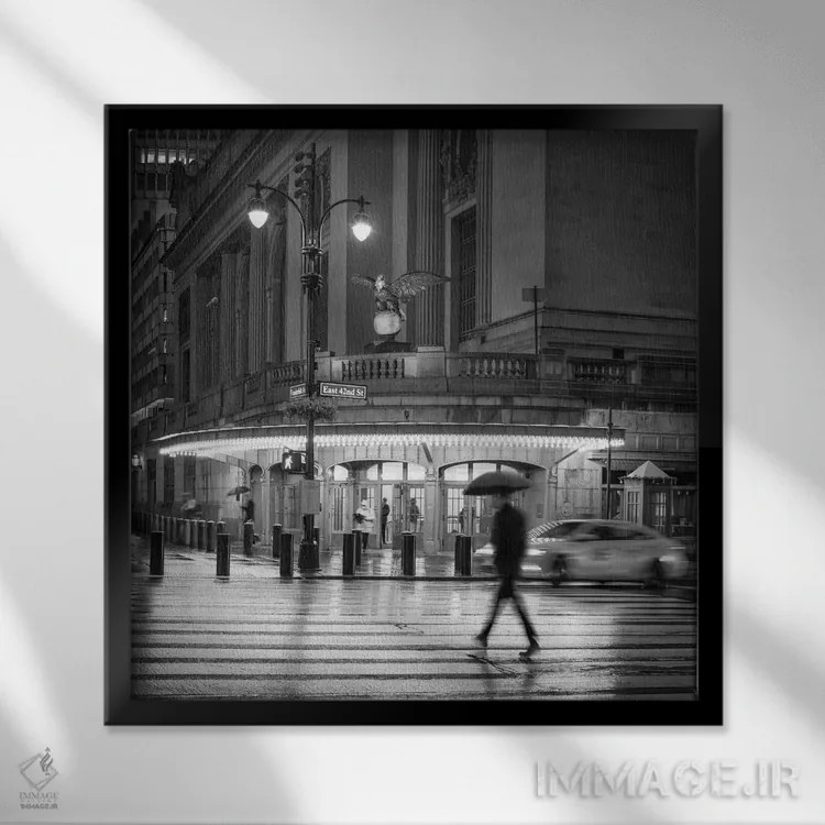 تابلو دکوراتیو Black And White,خیابان های نیویورک اثر یان بکه - نمای قابدار مشکی